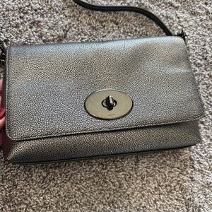 Coach Elegant Gun Metal Leather Shoulder Bag
